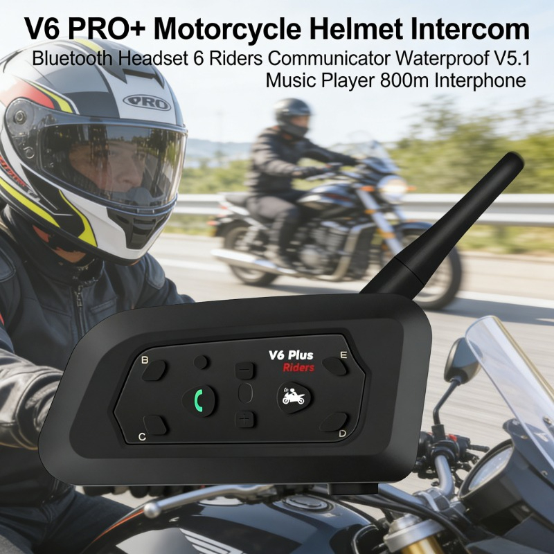 Intercom Headset Helmet - V6 PRO+ Headset Helm Motor Tahan